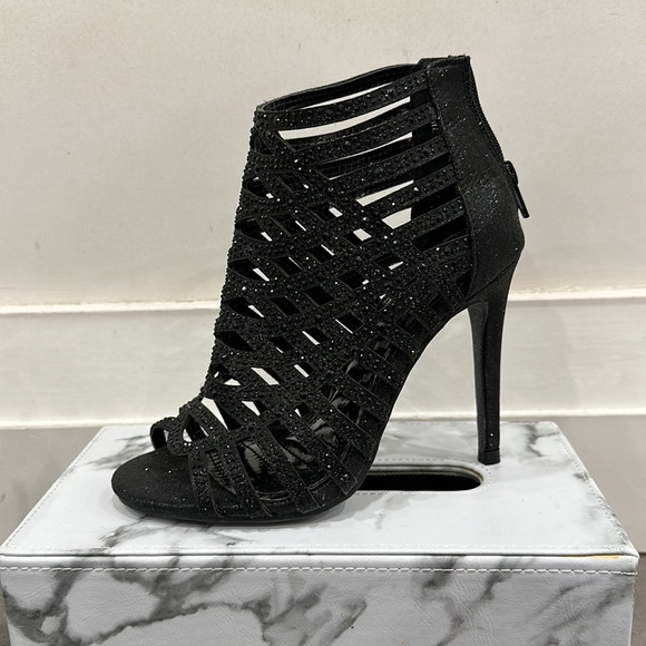 Dazzling black rhinestone cage booties. - Picture 2 of 6